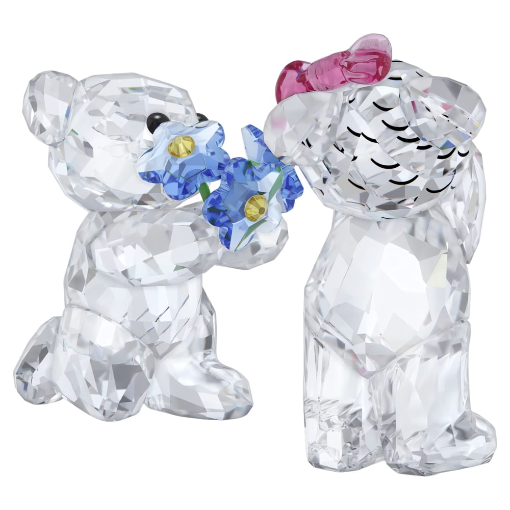 Swarovski Kris Bear figurine with "I Adore You" inscription, detailed crystal craftsmanship, adorable teddy bear design.
