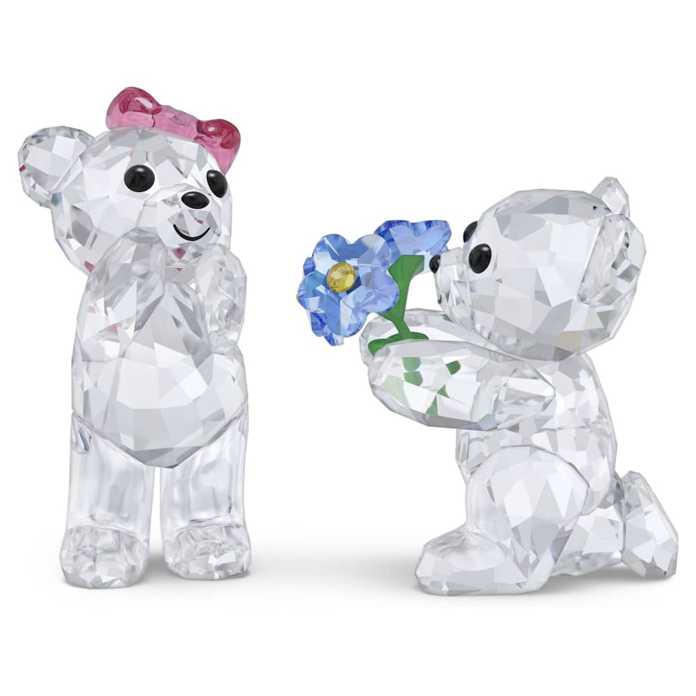 Swarovski Kris Bear figurine with "I adore you" inscription, crystal-clear Swarovski crystal and detailed bear design.