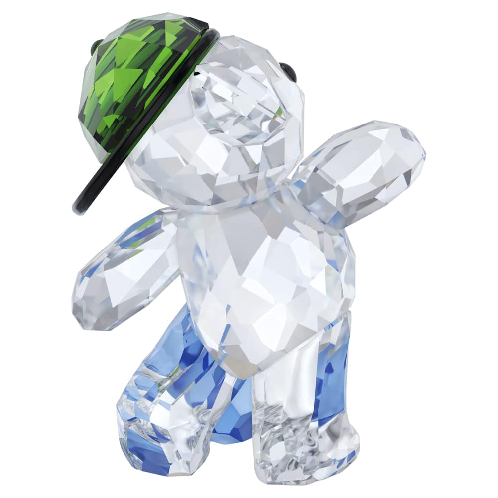 Swarovski Kris Bear Goal Scorer figurine with detailed crystal design, featuring a small bear holding a hockey stick.