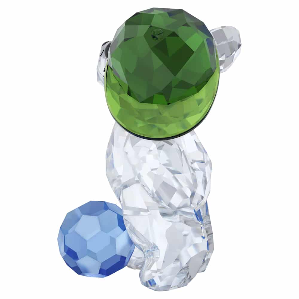 Swarovski Kris Bear Goal Scorer figurine featuring a crystal bear holding a soccer ball, detailed and sparkling craftsmanship.