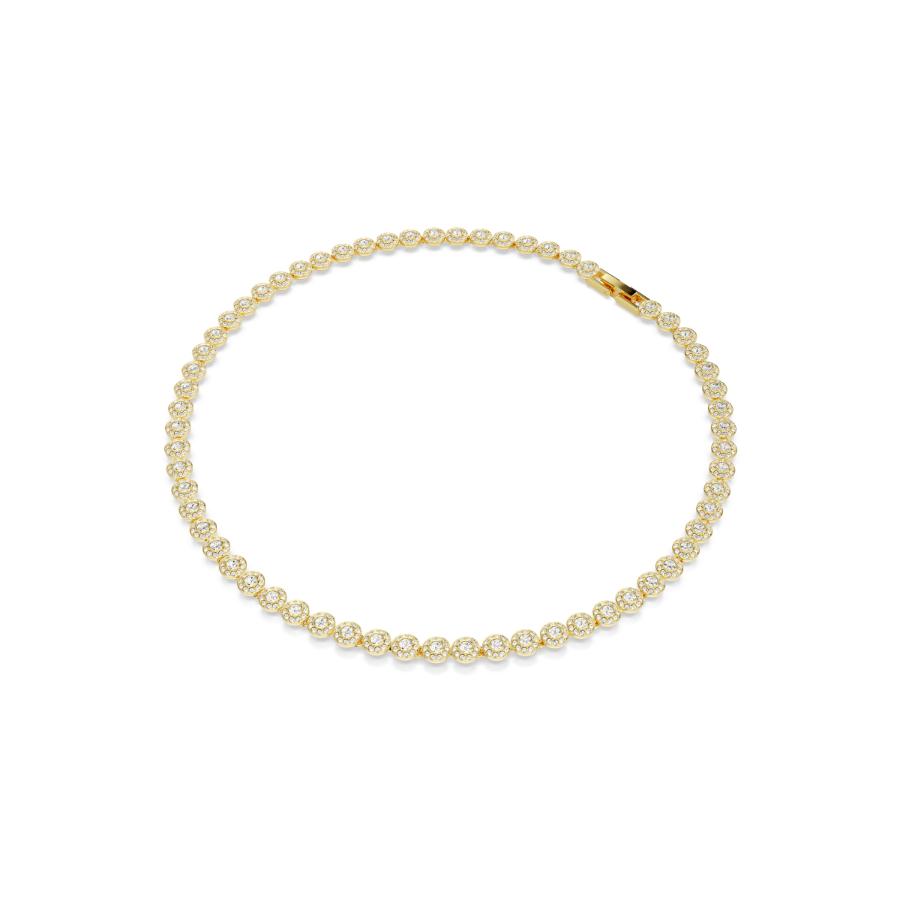 Swarovski Una Angelic jewelry set with round cut white crystals and gold-tone plated finish, including necklace and earrings.