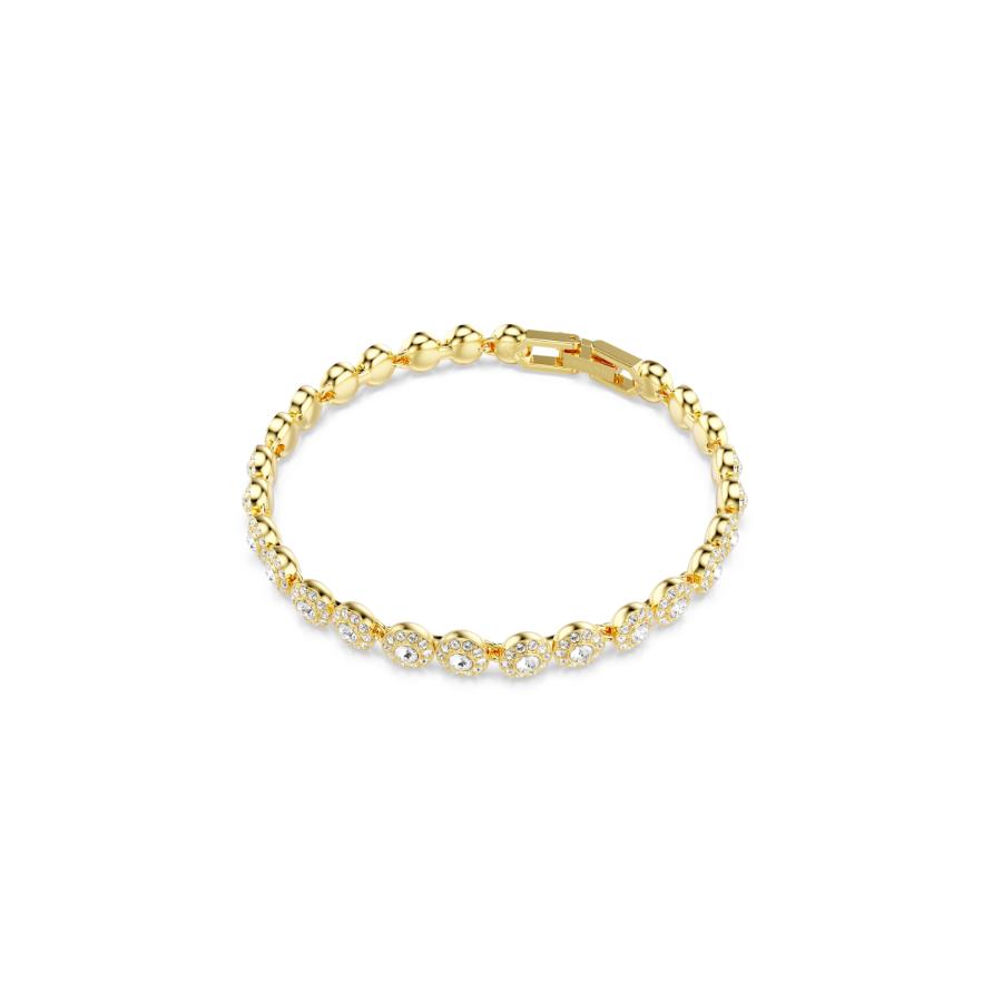 Swarovski Una Angelic jewelry set with round-cut white gemstones and gold-tone plated accents, featuring earrings and a necklace.