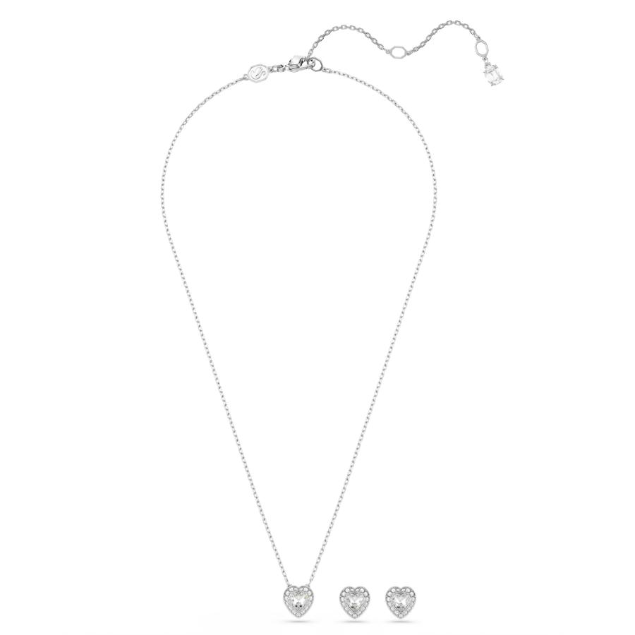 Swarovski Ariana Grande x jewelry set with mixed cut heart-shaped white crystals, rhodium plated, elegant and sparkling.