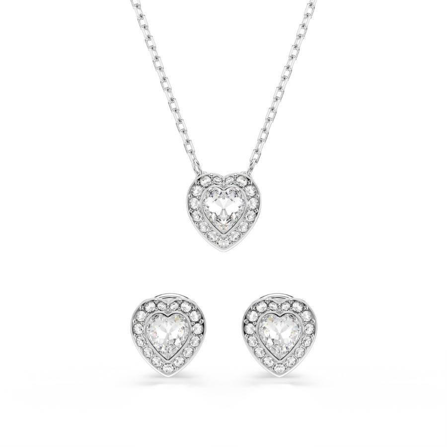 Swarovski Ariana Grande x jewelry set with white heart-shaped crystals, mixed cuts, rhodium plating, elegant and sparkling.
