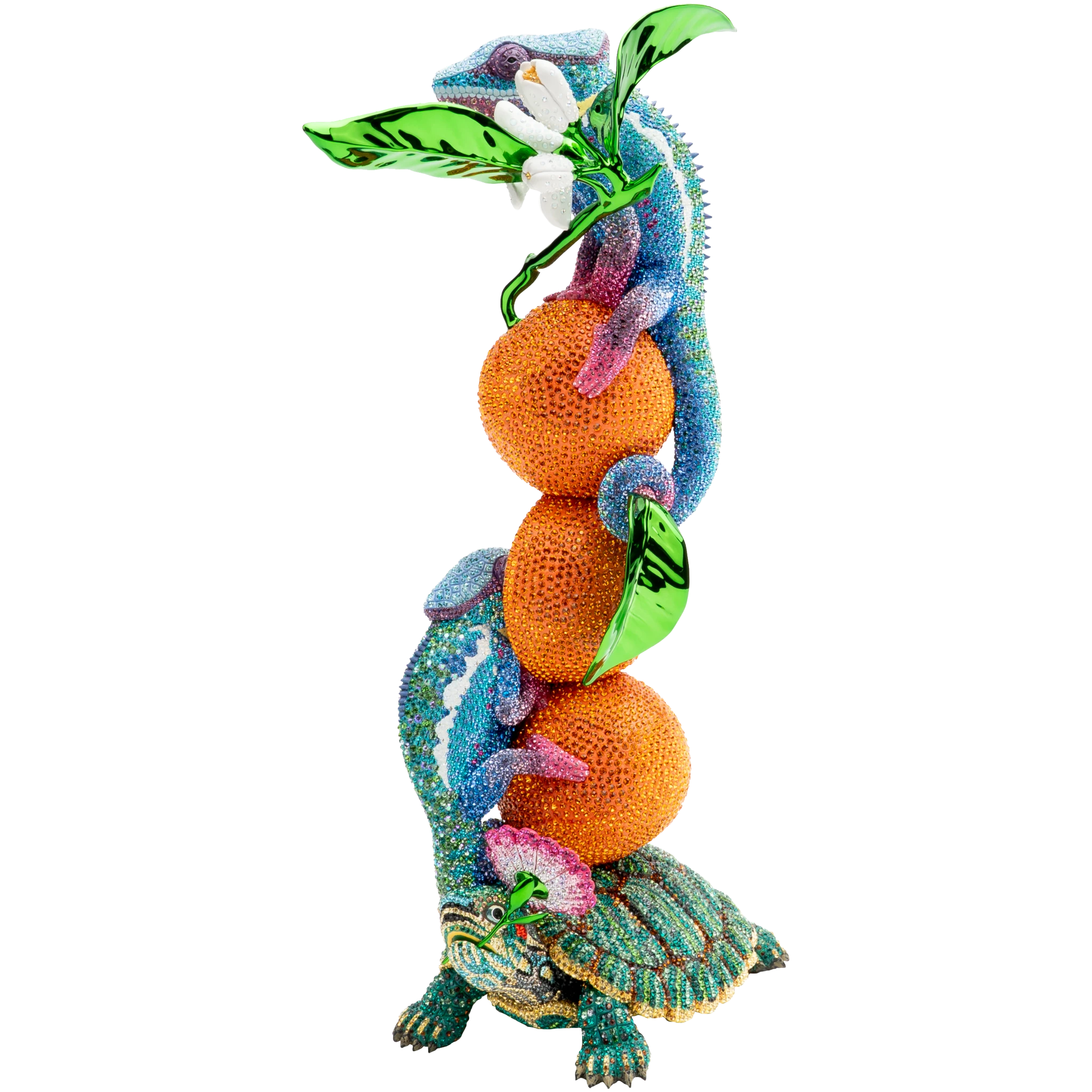 Swarovski Limited Edition Crystal Myriad Chameleons, intricately crafted Swarovski crystal figurines with vibrant colors and detailed design.