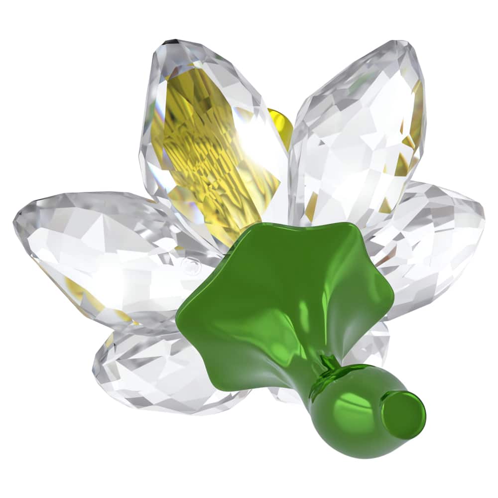 Swarovski Florere Daffodil crystal flower ornament with yellow and clear sparkling crystals in a detailed floral design.