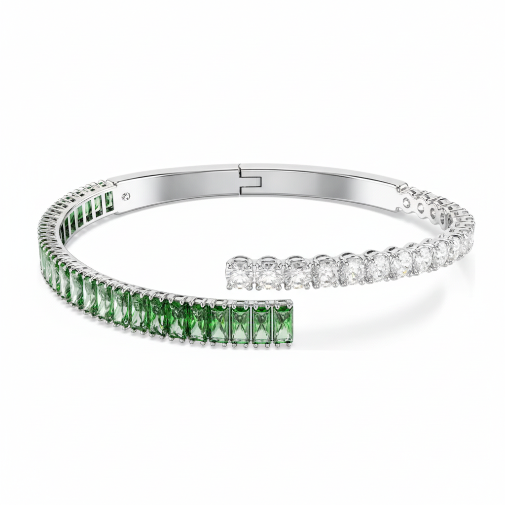 Swarovski Matrix bangle with silver-tone metal and sparkling crystal accents, stylish jewelry accessory.