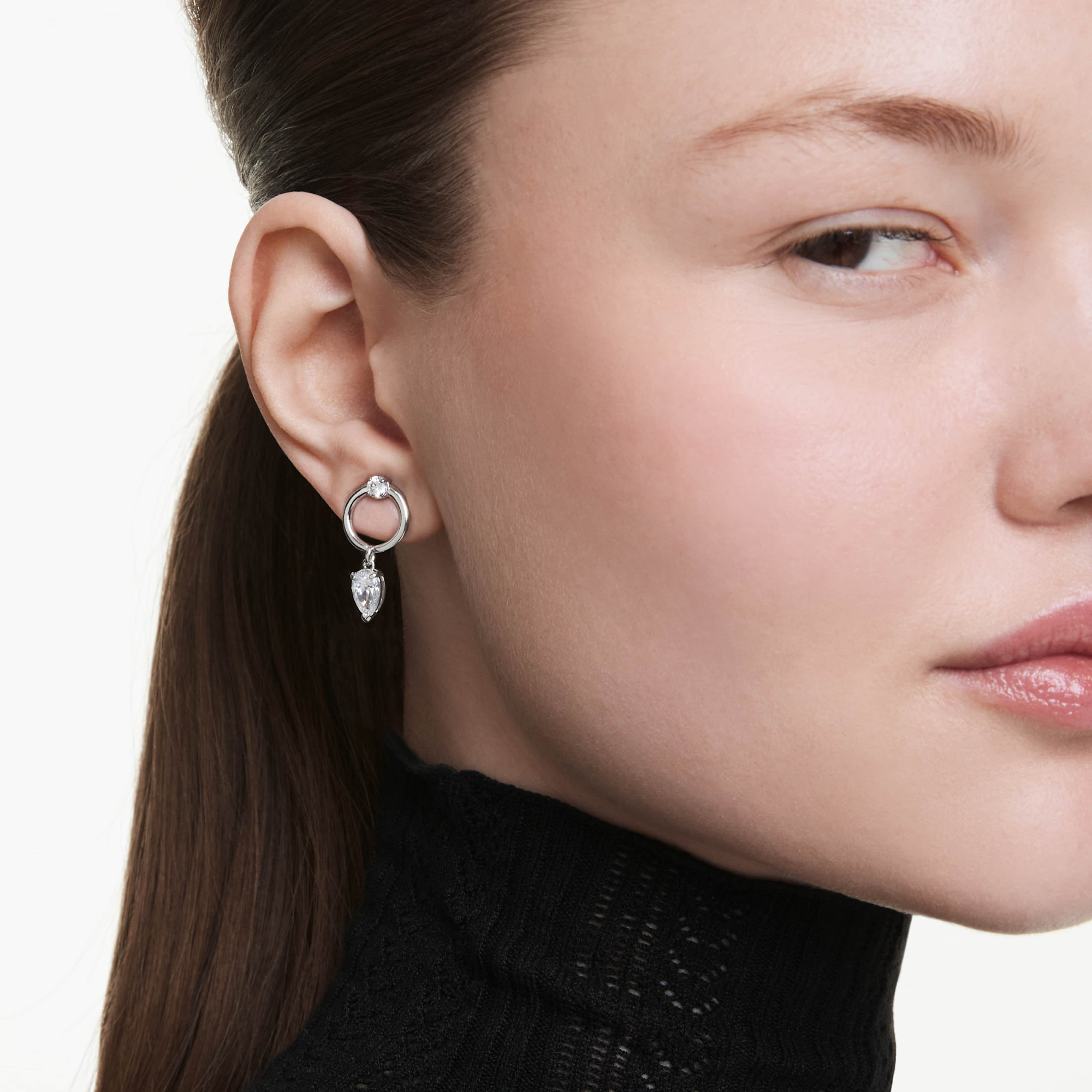 Swarovski Mesmera Drop Earrings with mixed cuts in white, rhodium-plated, featuring sparkling crystal dangles