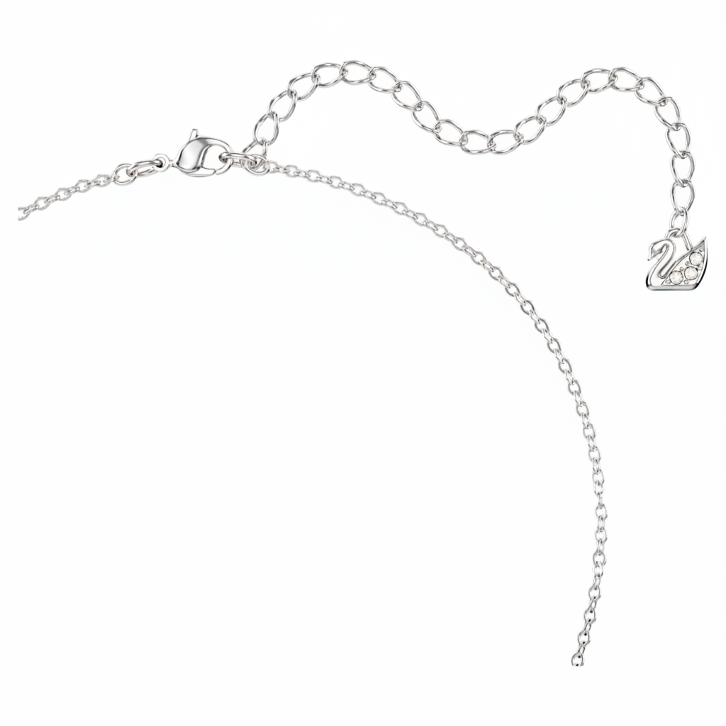 Swarovski Bella V pendant with round green crystal, rhodium-plated jewelry piece featuring elegant, sparkling design.