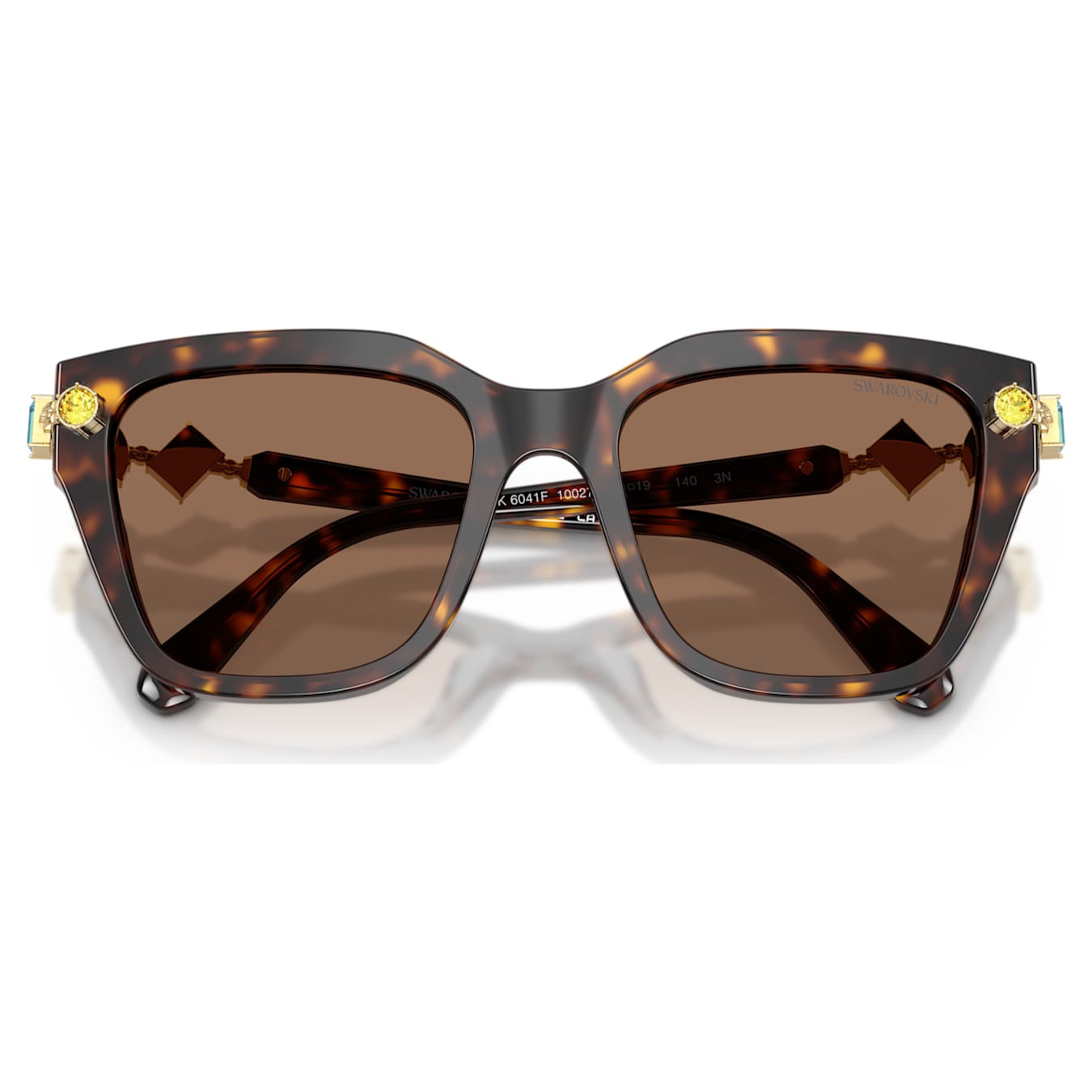Swarovski square-shaped brown sunglasses with sleek frame and tinted lenses, stylish eyewear for women.