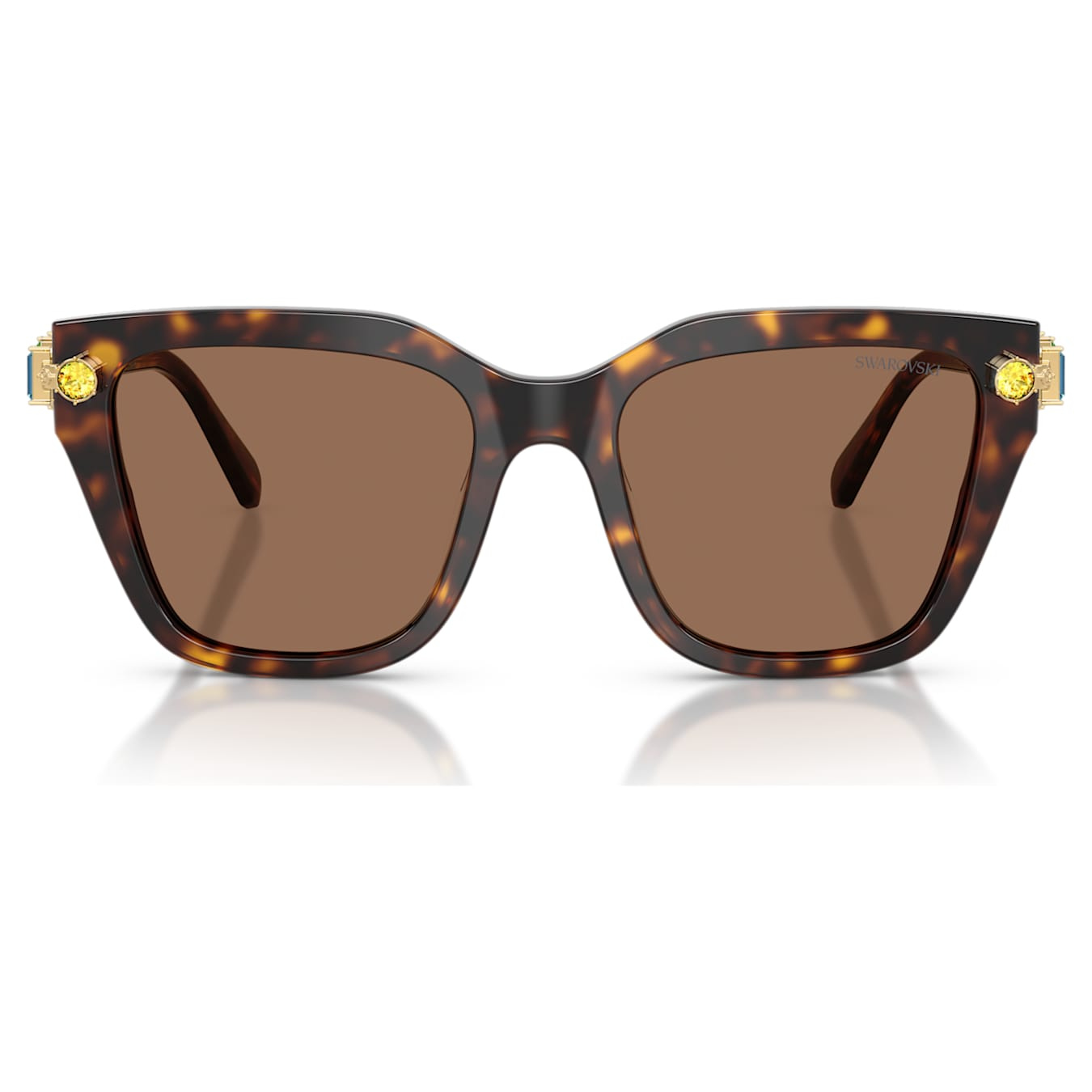 Swarovski square-shaped brown sunglasses with tinted lenses and sleek frame, stylish accessory for sun protection.