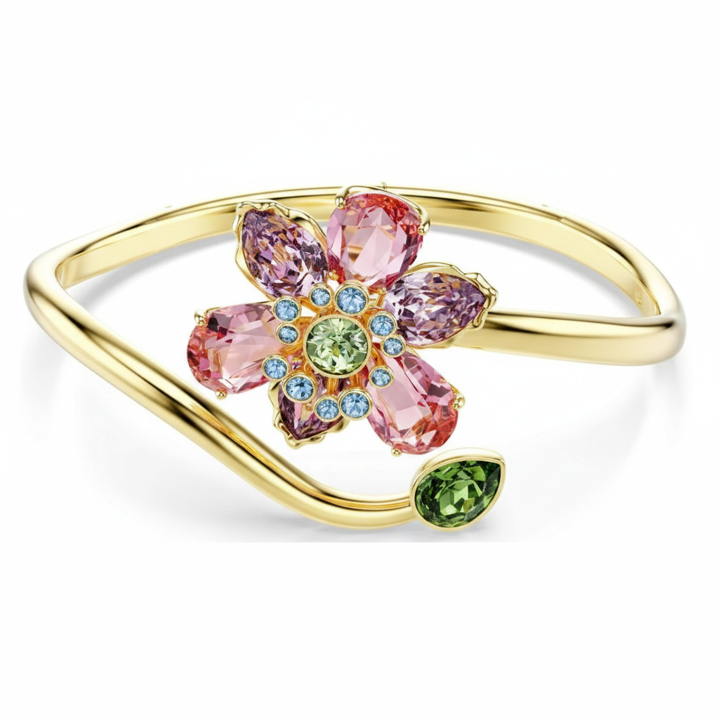 Swarovski Idyllia bangle featuring sparkling crystal accents and sleek silver-tone design on a white background.