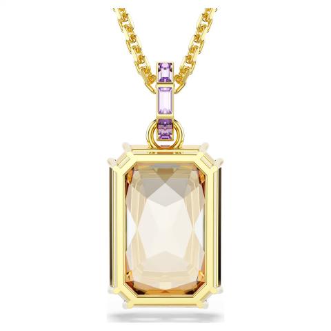 Swarovski Millenia pendant with octagon cut caramel crystal, gold-tone plated jewelry piece on a delicate chain