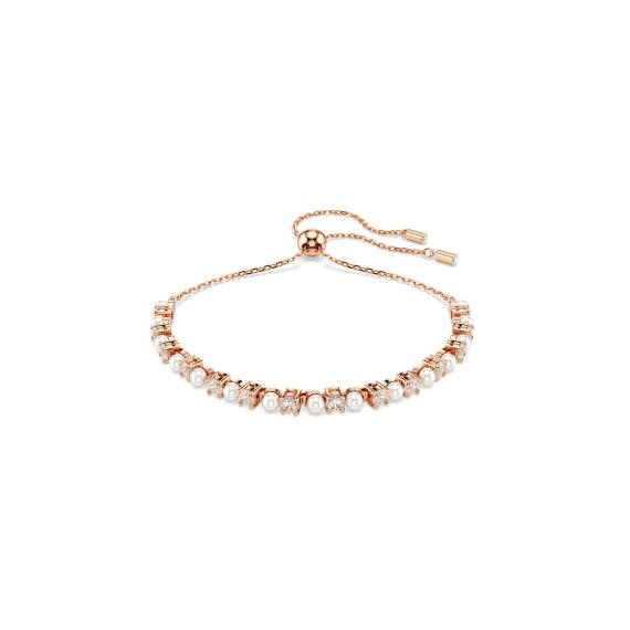 Swarovski Matrix tennis bracelet with crystal pearls and round cuts in white, rose gold-tone plating, elegant jewelry accessory
