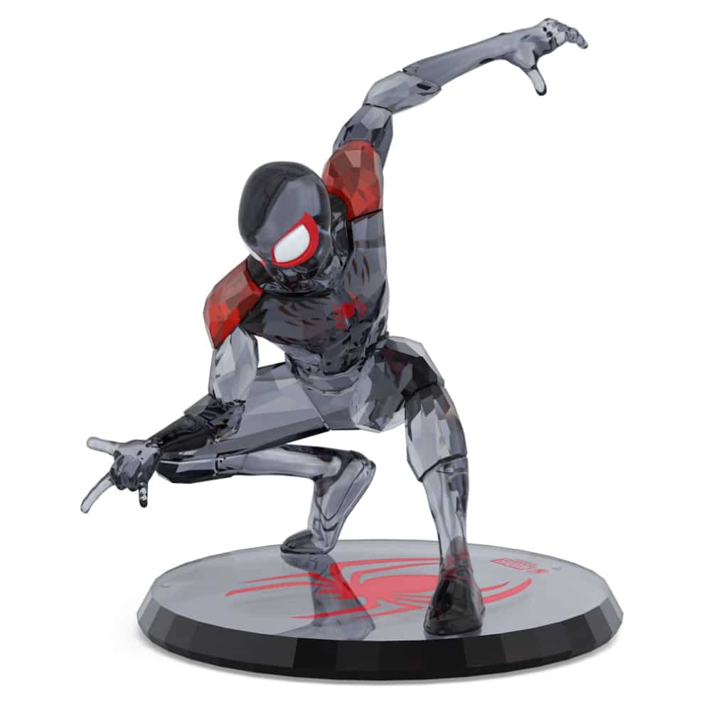 Swarovski Marvel Miles Morales figure with sparkling crystal detailing, showcasing the iconic superhero in a dynamic pose.