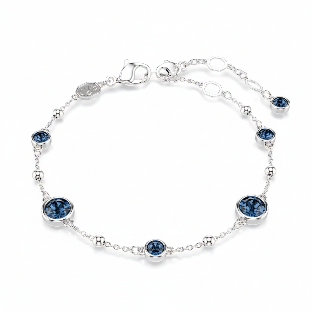 Swarovski Imber bracelet featuring sparkling crystal beads and sleek silver-tone accents on a delicate chain.