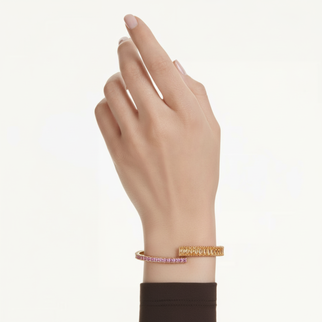 Swarovski Matrix Bangle featuring sparkling crystal-studded geometric design on sleek silver-tone metal bracelet
