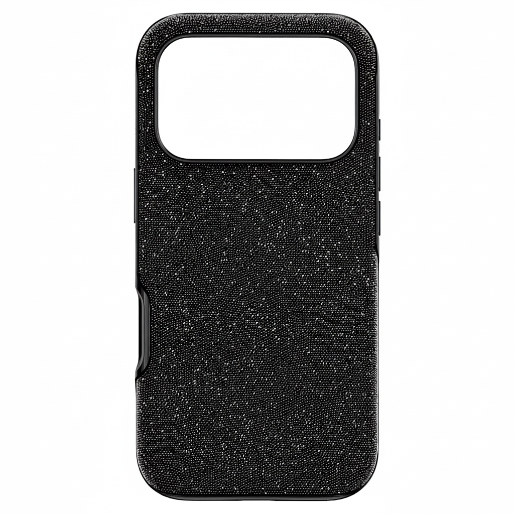 Black Swarovski High smartphone case for iPhone 17 Pro with decorative crystal details and sleek protective design.