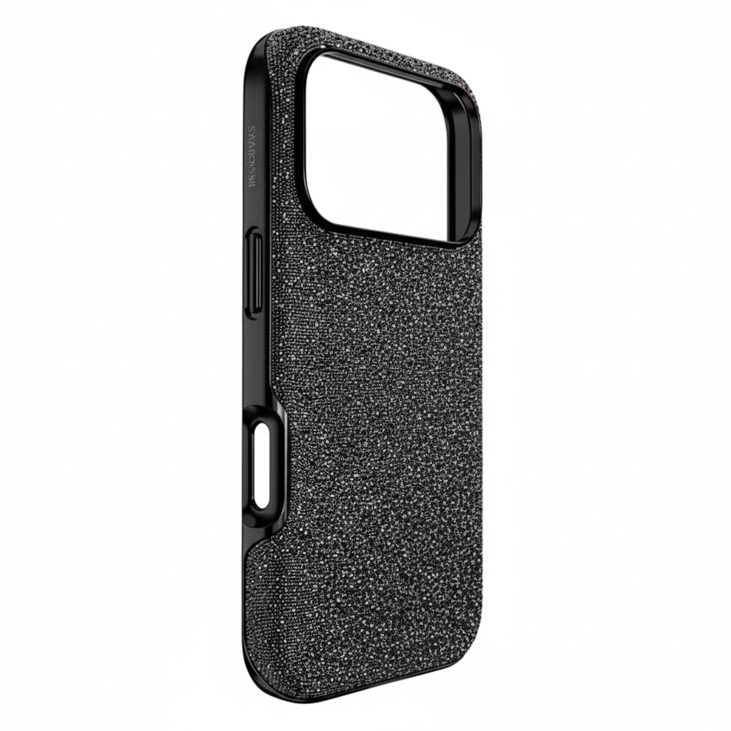 Black Swarovski High smartphone case for iPhone 17 Pro with elegant design and Swarovski crystal accents.