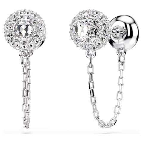 Swarovski Una Angelic Drop Earrings with round cut white stones and rhodium plating, elegant jewelry for special occasions