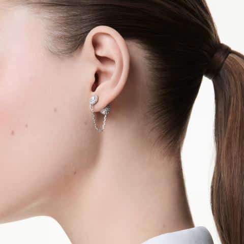 Swarovski Una Angelic Drop Earrings with round cut white crystals and rhodium plating, elegant jewelry for special occasions