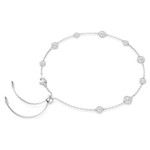 Swarovski Una Angelic necklace with round cut crystals, double-sided motifs, white color, rhodium-plated, elegant jewelry accessory.