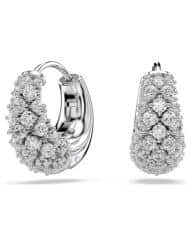 Swarovski Sublima earrings in white with rhodium plating, featuring elegant, sparkling gemstone accents and a sleek design.