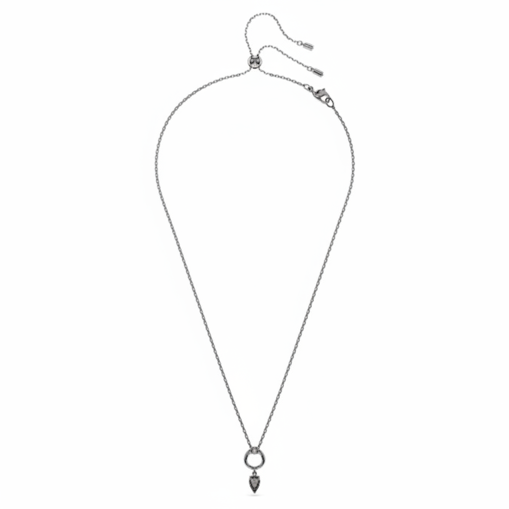 Swarovski Mesmera pendant with mixed gray cuts, ruthenium-plated jewelry featuring sparkling crystal details.