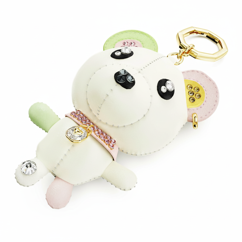 Multicolored Swarovski Teddy bag charm bear with gold-tone plating, featuring detailed craftsmanship and a cute, playful design.