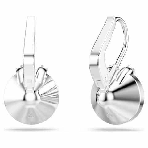 Swarovski Bella V Drop Earrings with round pink crystals and rhodium plating, elegant jewelry accessory.
