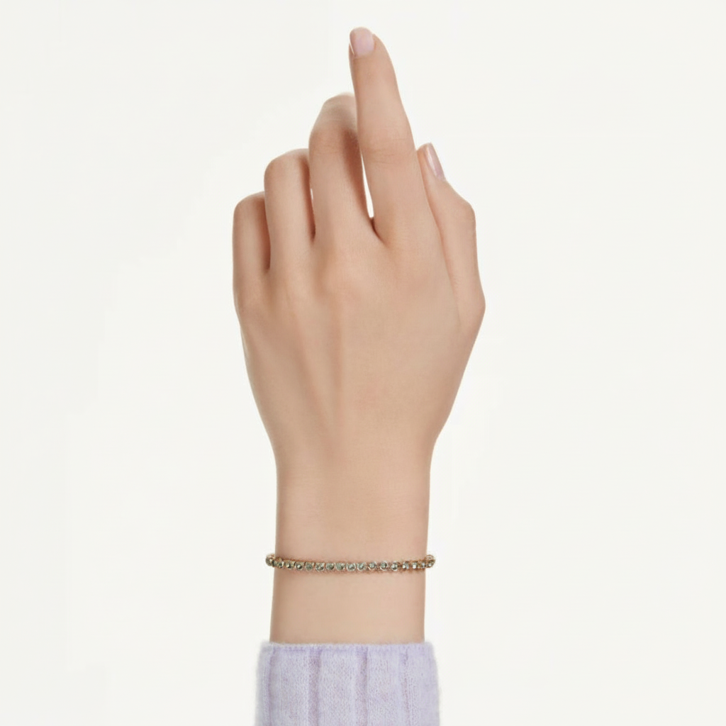 Swarovski Imber Emily tennis bracelet with round cut crystals, elegant jewelry piece with sparkling gemstone accents.