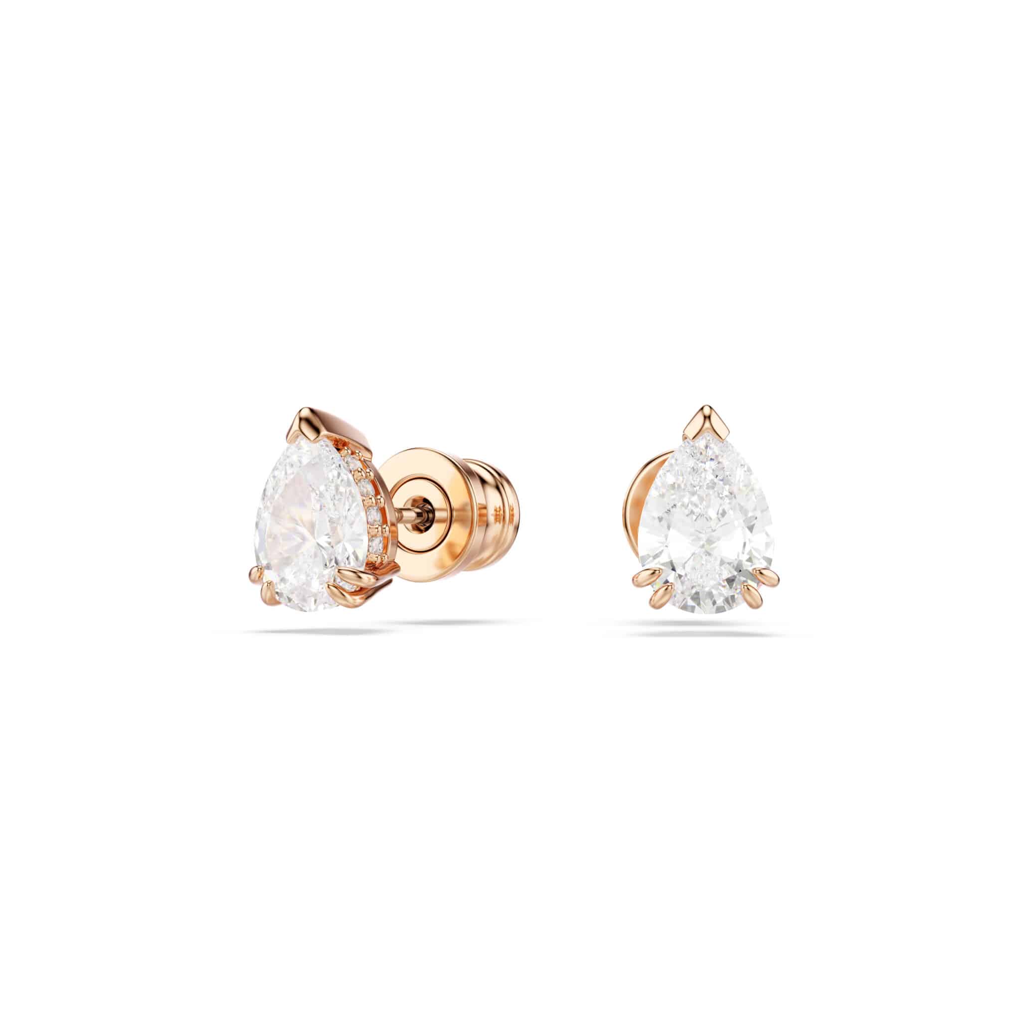 Swarovski Stilla earrings in rose gold tone plating with white crystal accents, elegant jewelry for special occasions.