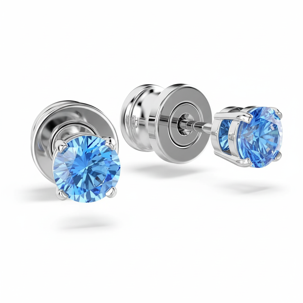 Swarovski Stilla Attract stud earrings with round-cut blue crystals and rhodium plating, elegant jewelry for women.