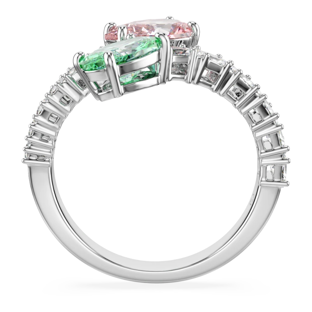 Multicolored Swarovski Ariana Grande open ring with mixed cuts and rhodium plating, featuring sparkling gemstone details.
