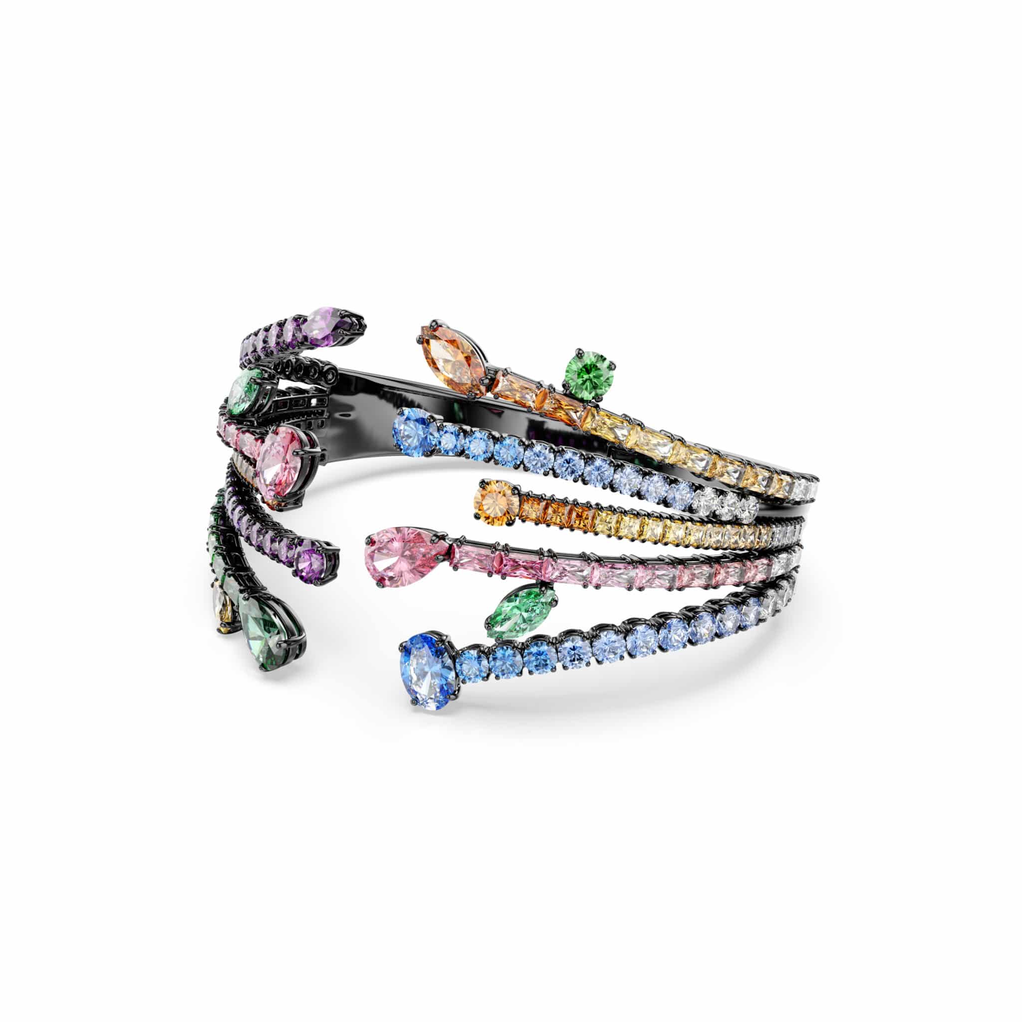 Swarovski Matrix Bangle with mixed-cut, multicolored crystals in a bouquet design, ruthenium plated for a sleek finish.