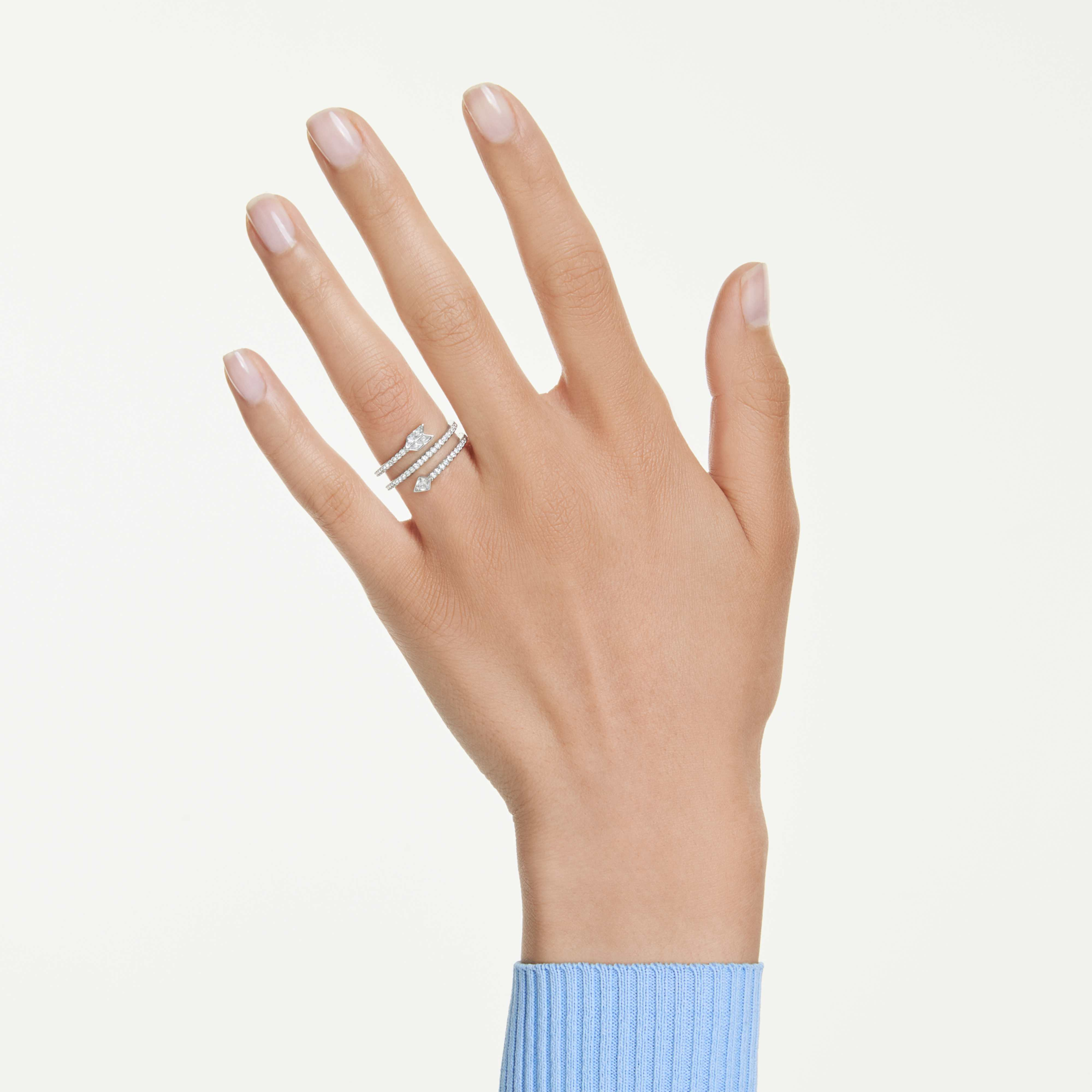 Swarovski Idyllia Motif ring with mixed cuts, arrow design, white stones, rhodium plating, elegant jewelry accessory
