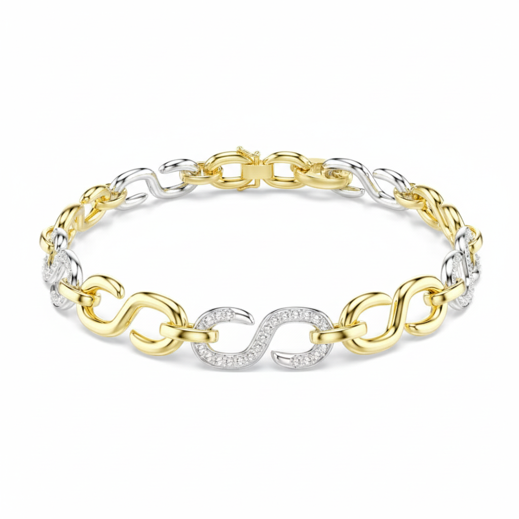 Swarovski Dextera bracelet with round white crystals and mixed metal finish, elegant jewelry accessory displayed in the image.