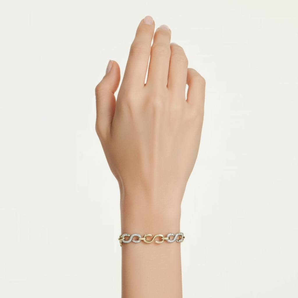 Swarovski Dextera bracelet with round white crystals and mixed metal finish, elegant jewelry accessory with sparkling stones.