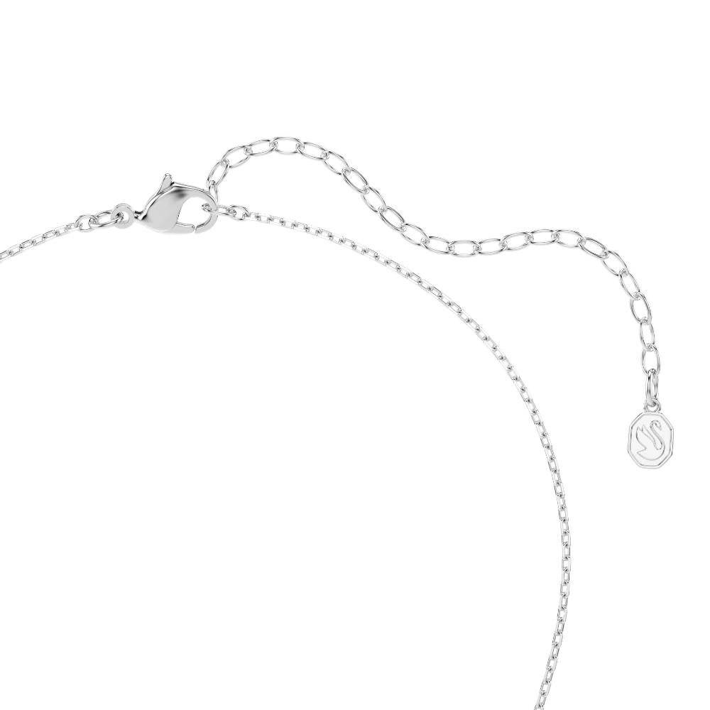 Swarovski Ariana Grande jewelry set with mixed cuts, multicolored stones, rhodium plating, featuring earrings and necklace.