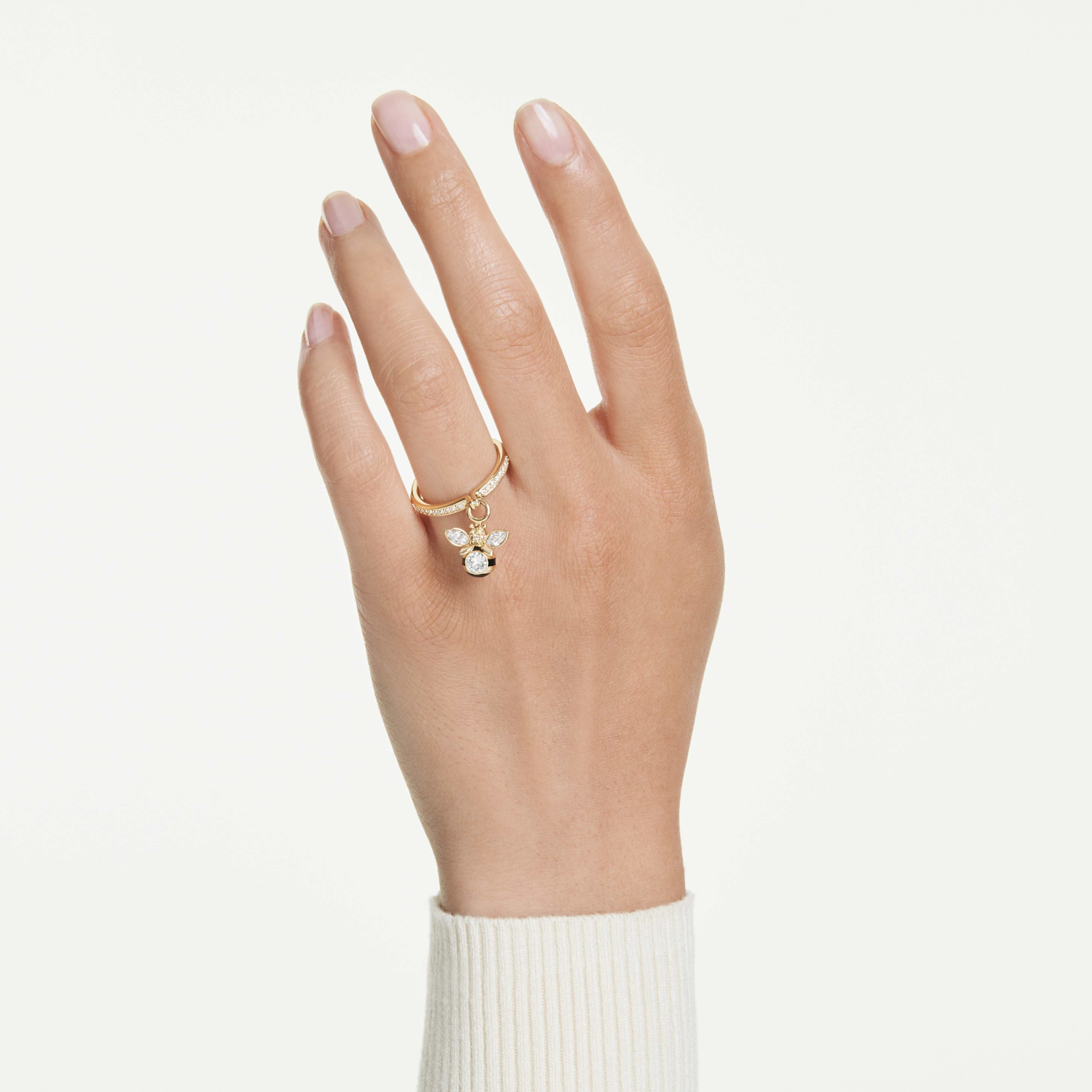 Swarovski Idyllia Motif ring with multicolored mixed-cut stones and a gold-tone plated bee design.