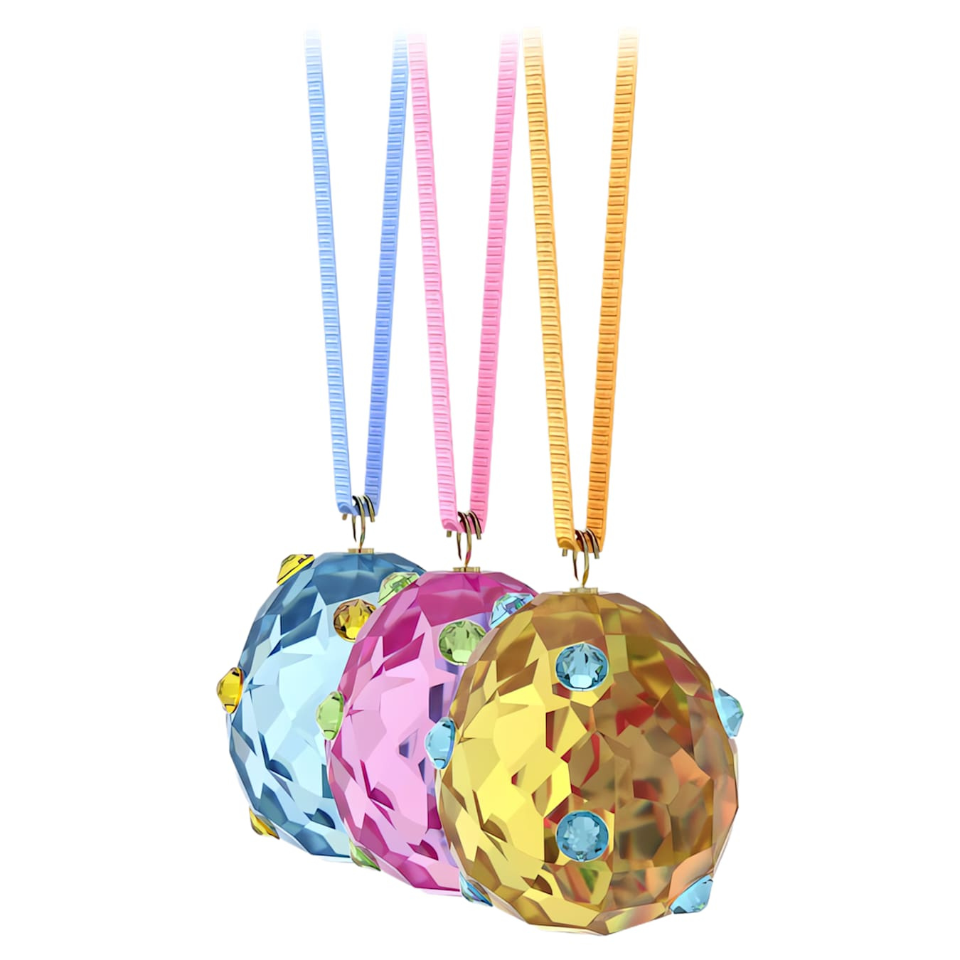 Swarovski Idyllia Eggs ornament set featuring three intricately crafted glass eggs with sparkling crystal details