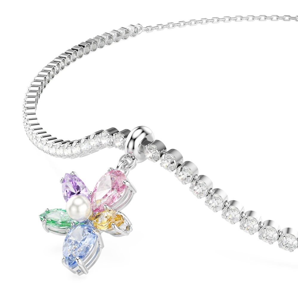 Swarovski Ariana Grande floral choker with multicolored mixed cuts and rhodium plating, featuring a delicate flower design.