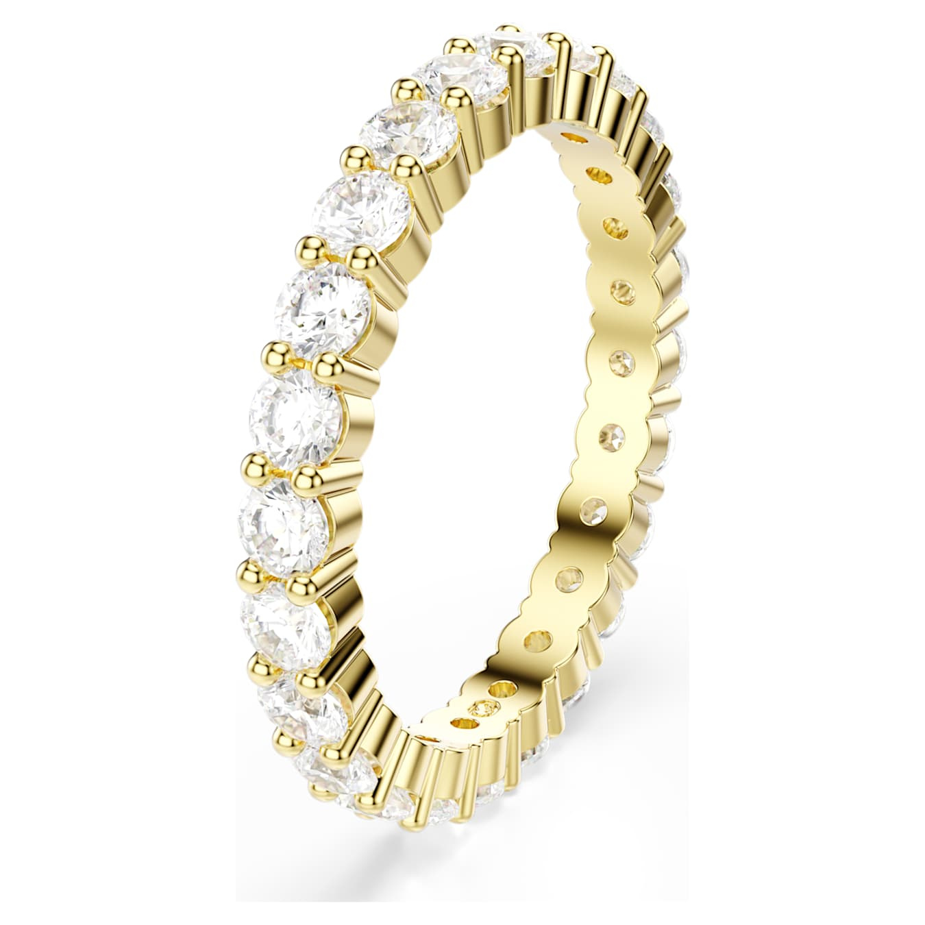 Swarovski Matrix Vittore gold-tone plated band ring with round cut white crystal, elegant jewelry design.