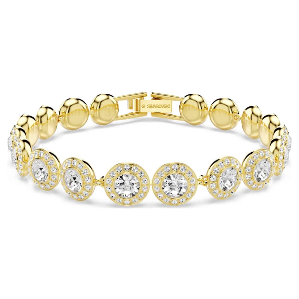 Swarovski Una Angelic set with three round-cut white crystals in gold-tone plated settings, elegant jewelry collection.