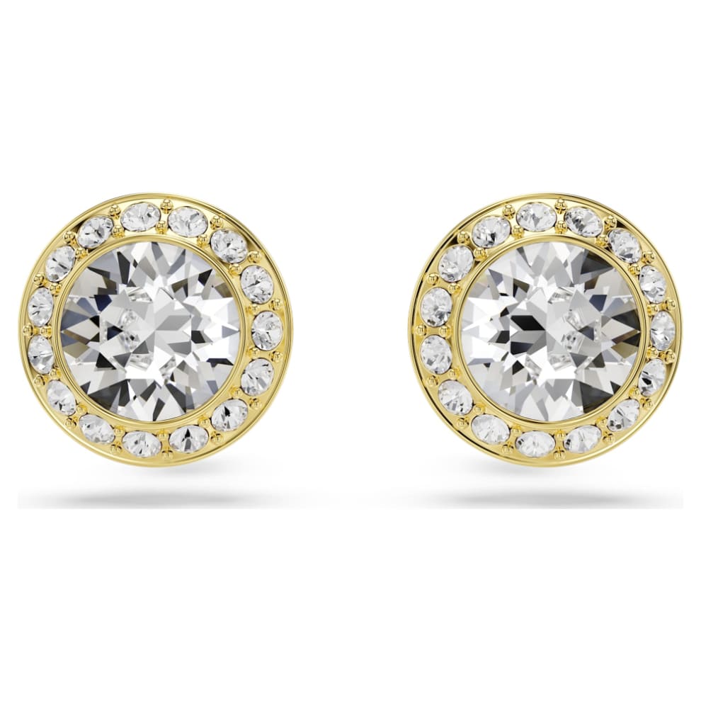 Swarovski Una Angelic set with three round-cut white crystals, gold-tone plated jewelry pieces featuring elegant design.