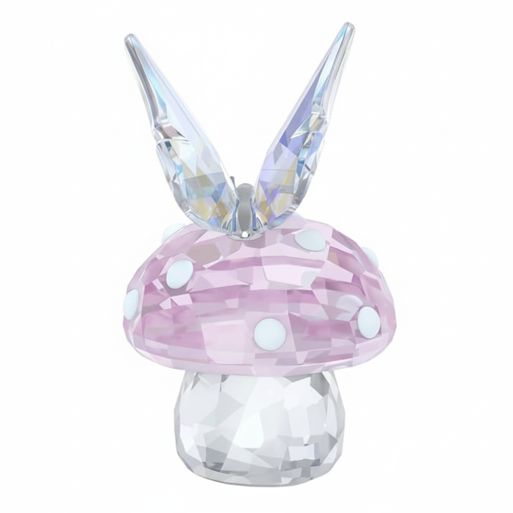 Swarovski Ariana Grande mushroom and butterfly jewelry set with sparkling crystal details on a white background