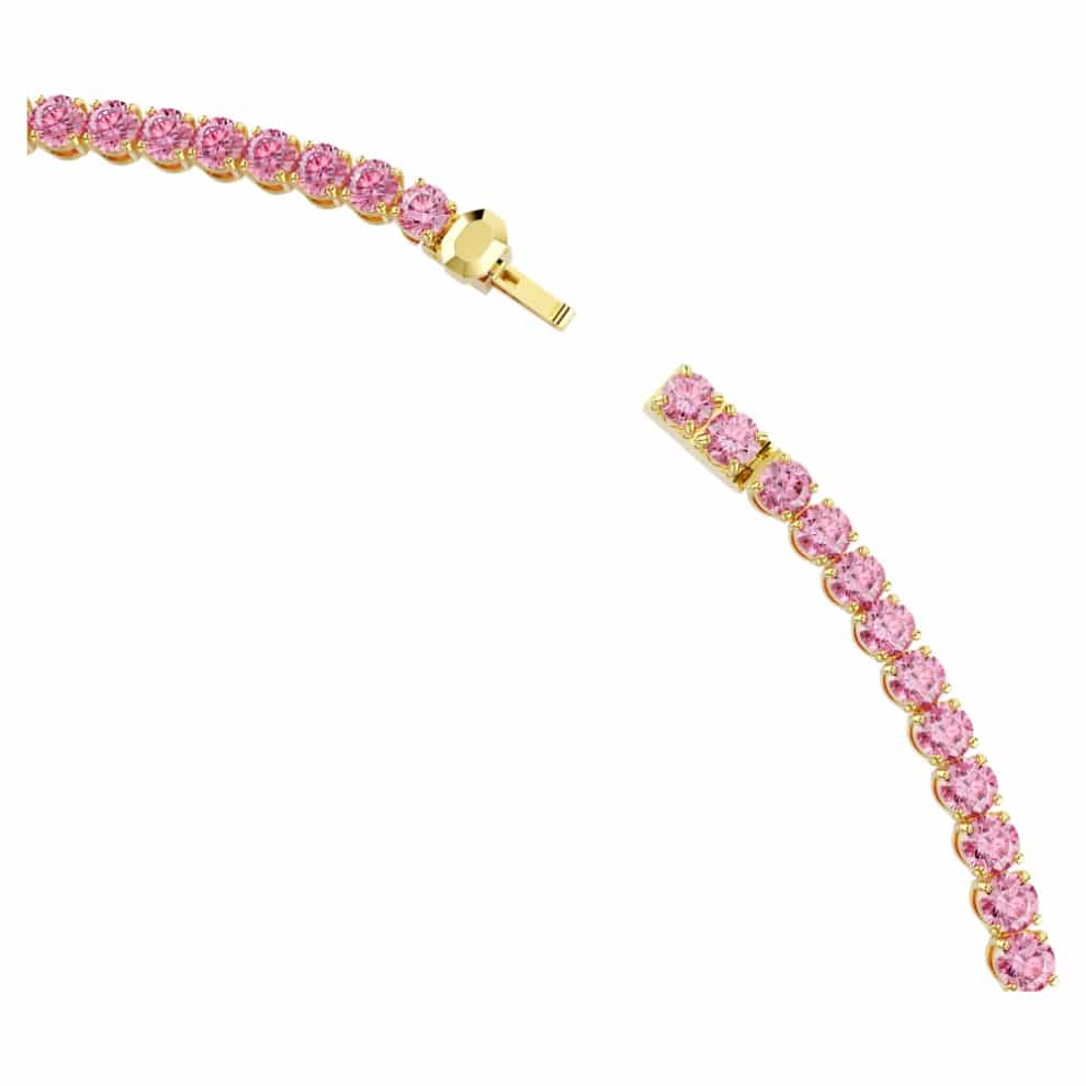 Swarovski Matrix Tennis Necklace, Round cut, Pink, Gold-tone