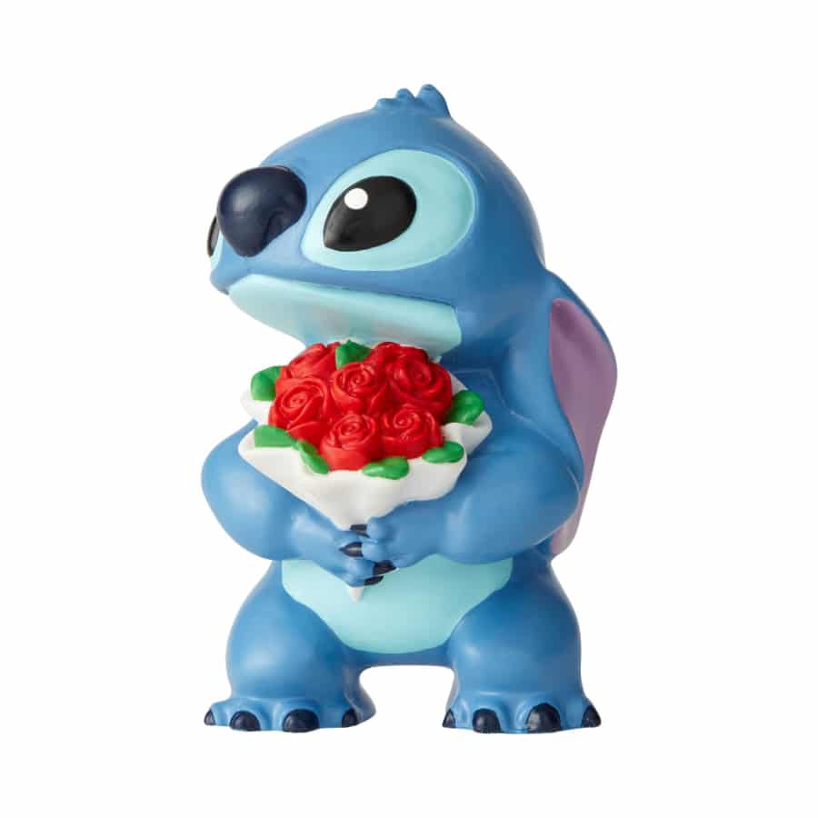 Disney Stitch plush toy with colorful flower accents, featuring Stitch's signature character design and vibrant floral details.