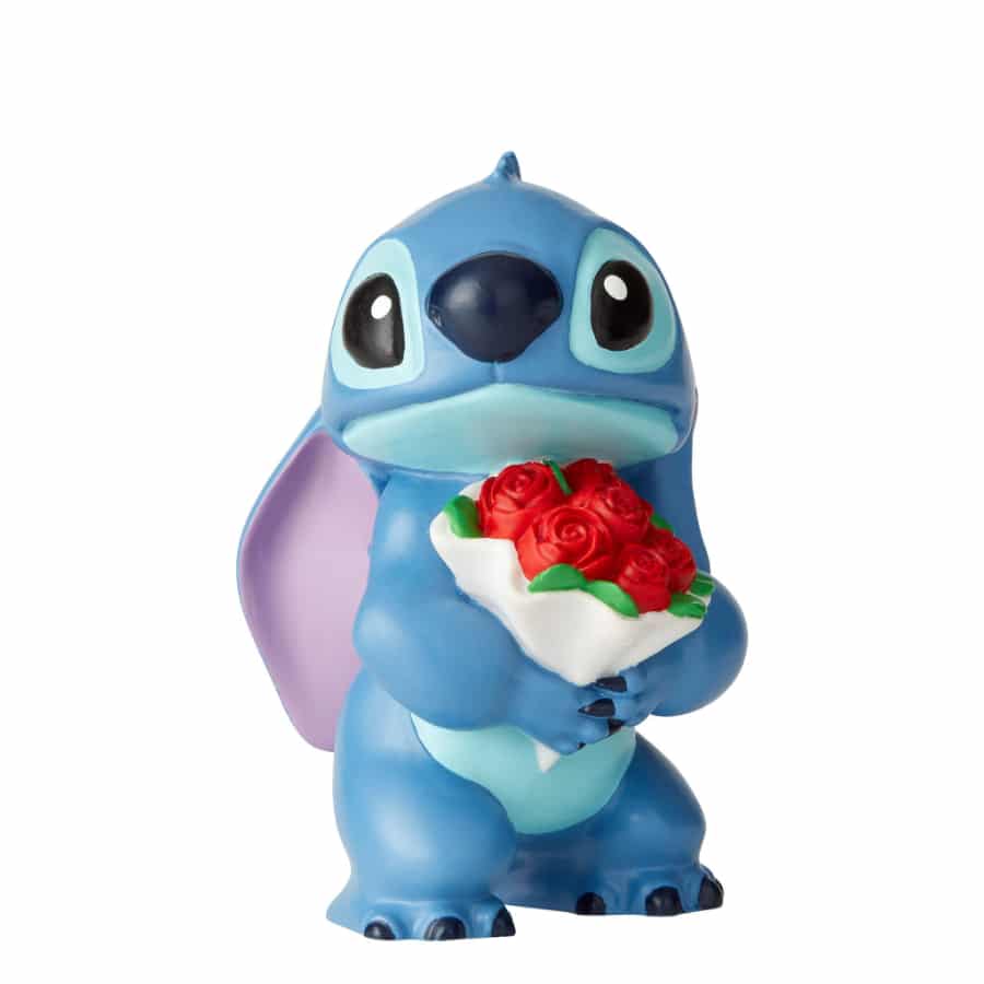 Disney Stitch plush toy with colorful flower accents, soft fabric, and detailed embroidery, perfect for Disney fans.