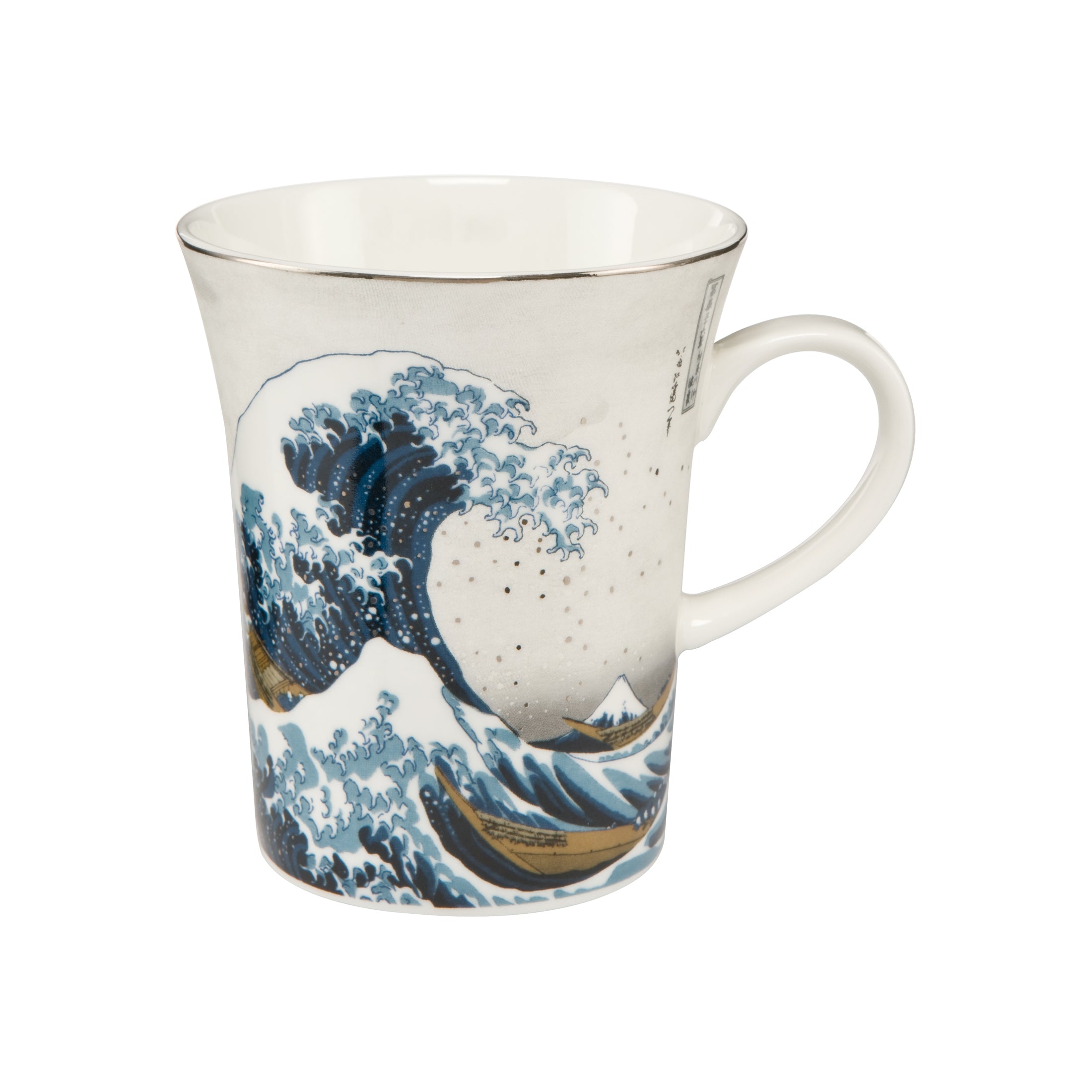 Goebel Hokusai The Great Wave 300ml silver mug featuring traditional wave design, ceramic with intricate artwork.